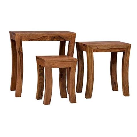 heesham Wood Nesting Tables Set of 3 Stools for Living Room in Honey ...