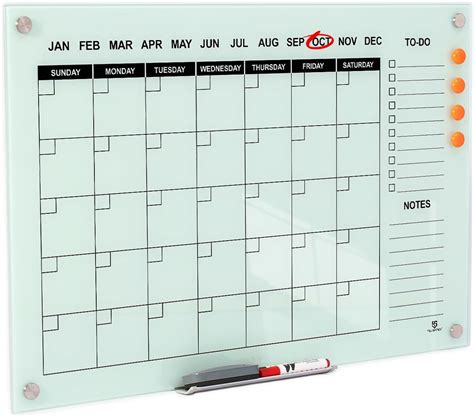 TSJ OFFICE Glass Calendar Whiteboard - 36 x 24 Inches Wall Mounted ...