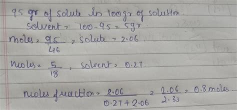 Calculate the mole fraction of ethanol in a simple spirit (95%C2H5OH by ...