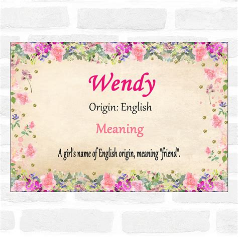Wendy Name Meaning Floral Certificate - Party Animal Print