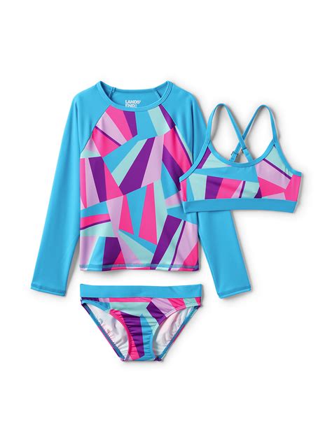 Lands' End Girls Rash Guard Swim Top Bikini Top and Bottoms UPF 50 ...