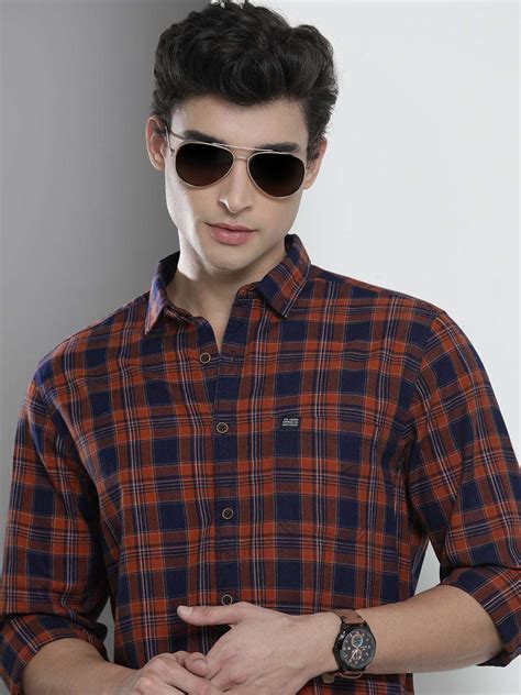 Shop Men Checkered Shirt New_1121-SH125-28-Navy Blue-S Online