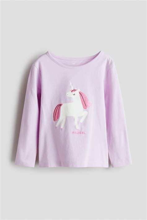 Printed jersey top - Light purple/Unicorn - Kids | H&M IN