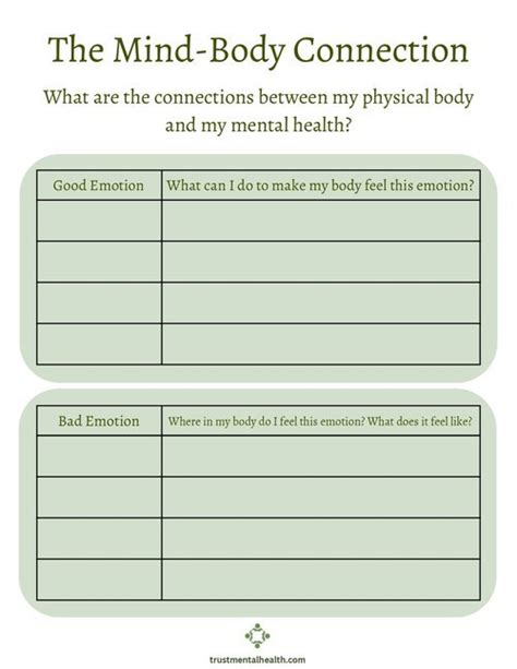 Image result for Mind Body Connection Worksheet