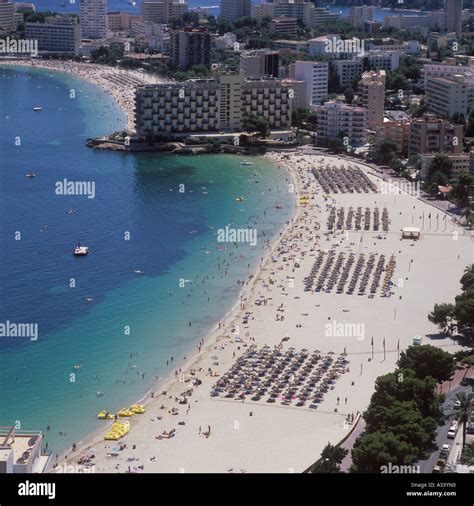 Aerial view over Palma Nova beach, Calvia, SW Mallorca, Balearic Stock ...