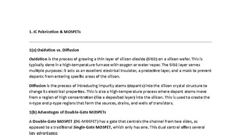 ME123 - MOSFET Fabrication and CMOS Technology Overview - Studocu