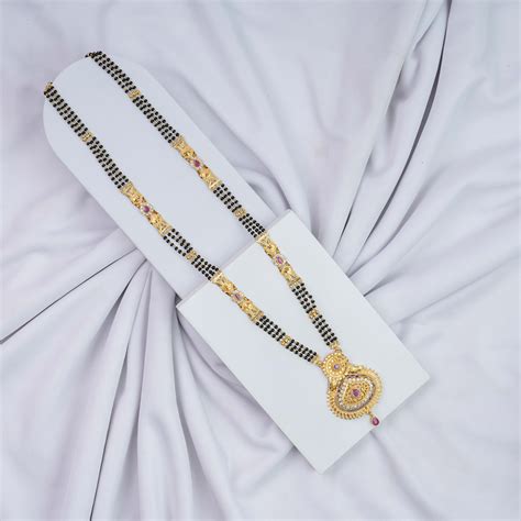 Stone Studded Teardrop Pendant 24K Gold Plated Mangalsutra | Designer ...
