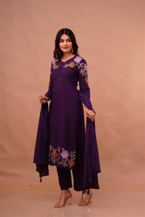 Pretty embroidered cotton suit set– Aashvi Couture