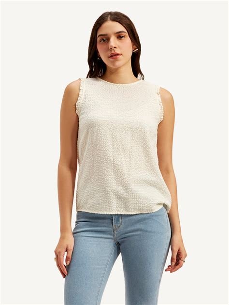 Women's Textured White Round Neck Top – Levis India Store