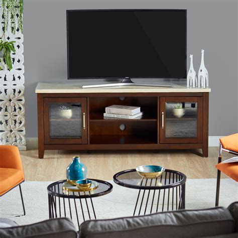 Buy Ken 2-Door TV Unit with Marble Top for TVs up to 55 inches - Brown ...