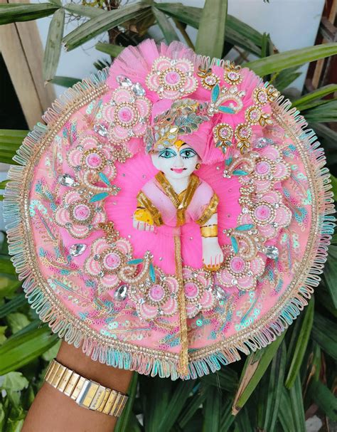 Festive special pink heavy lace flower dress for laddu gopal ji with p ...