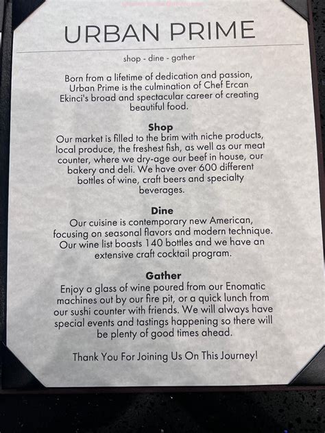 Online Menu of Urban Prime Marketplace & Restaurant Restaurant ...