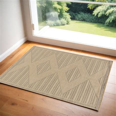 Edge Collections - 2' X 4' - Brown - Geometric Non-Skid Area Rug with ...