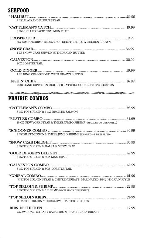 Menus - Prairie Schooner Steak House