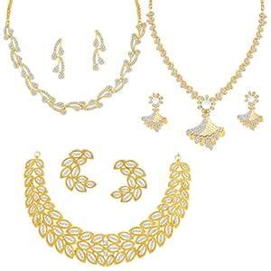 Sukkhi Exclusive Gold Plated Austrian Diamond Set of 3 Necklace Combo ...