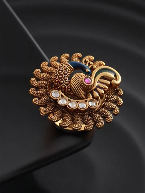 Multicolor Stone Studded Peacock Gold-Plated Ring – Priyaasi