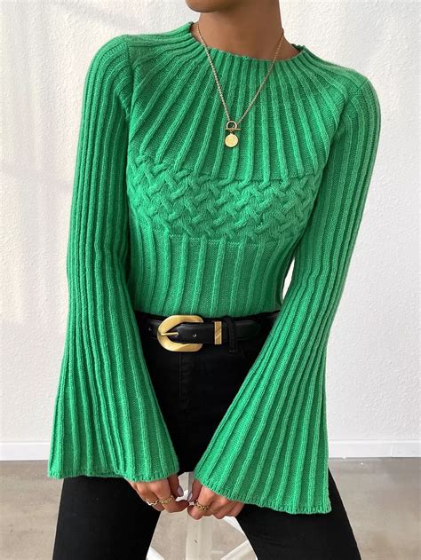 Cable Knit Bell Sleeve Jumper | SHEIN UK | Clothes for women, Sweater ...