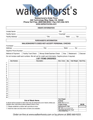 Walkenhorsts Order Form - Fill Online, Printable, Fillable, Blank ...
