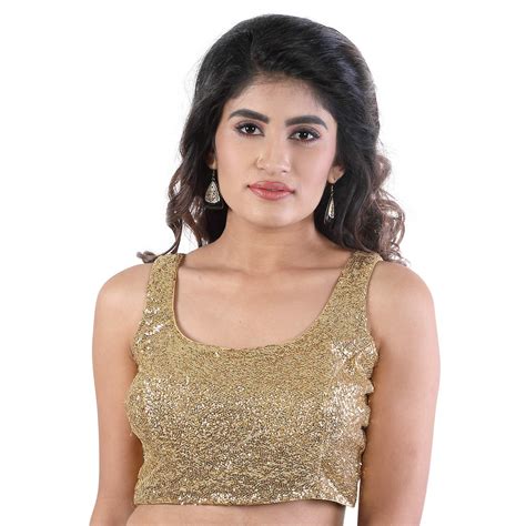 Buy Tirumala Designer Women's Sequence Padded Saree Blouse (Gold, 38 ...