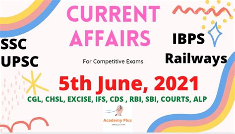 Top 20 Daily current affairs of 5th June, 2021