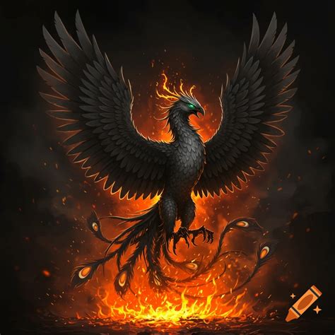 A powerful painting of a red and yellow phoenix rising from fire and ...