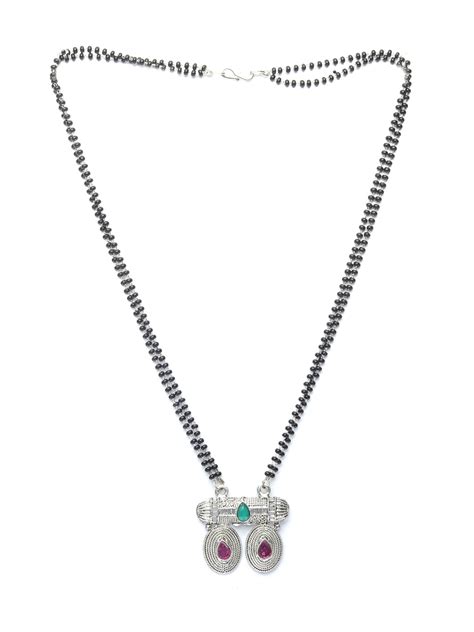 Black Artificial Stones Silver Plated Set of 2 Mangalsutra – Priyaasi