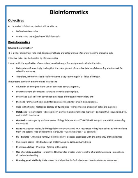 Bioinformatics - Bioinformatics Objectives At the end of this lecture ...