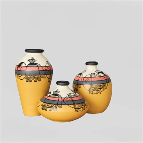 Buy 'Madhubani Creatures' Terracotta Vase In Yellow Color, Set of 3 ...