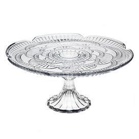 Glass Cake Pedestal with Intricate Etched Design