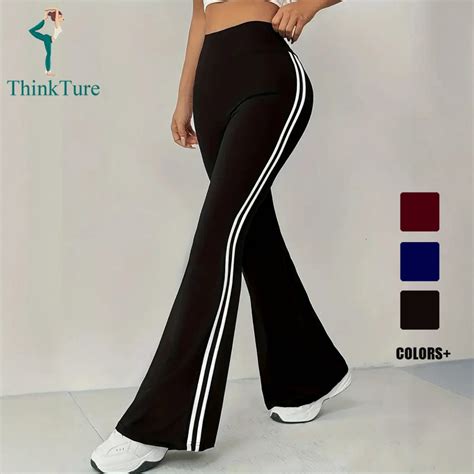 ThinkTure Plus Size Women High Waist Fitness Flared Leggings Stripe ...
