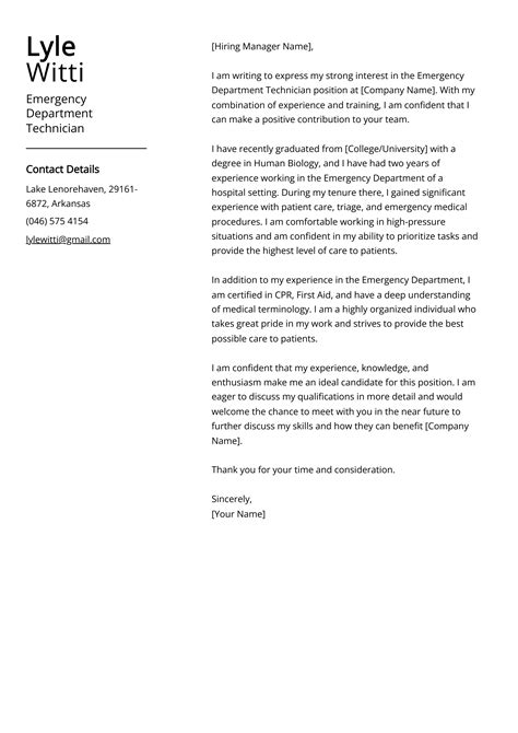 Emergency Department Technician Cover Letter Example for 2024