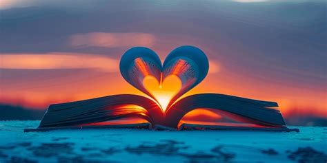 Open book forming a heart shape against a sunset sky | Premium AI ...