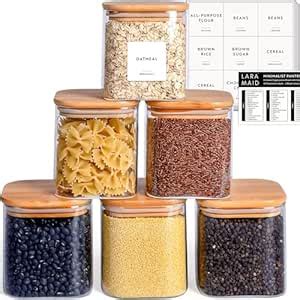 Buy Laramaid 27Oz 6Packs Glass Jars Set, Square Pantry Jars With Bamboo ...