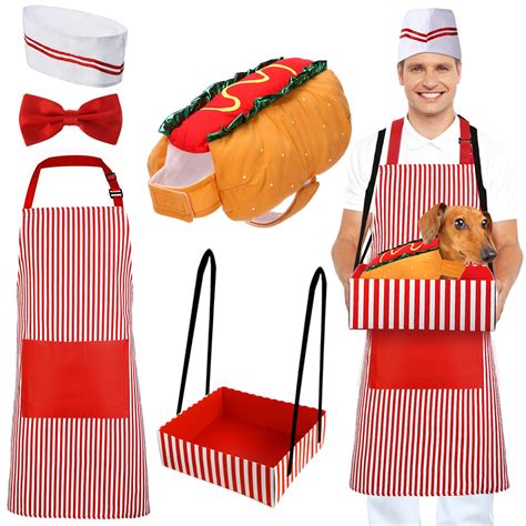Vinsatin 5 Pcs Adult Waiter Costume with Dog Hotdog Costume, Christmas ...