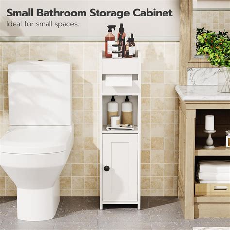 Bathroom Storage Cabinet with Door – Small Toilet Paper Holder – Narrow ...