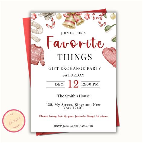 Favorite Things Christmas Party Invite Gift Exchange Invitation ...