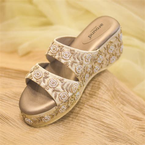 Gulshan Tone on Tone Wedges | Golden Ornate Heels for Wedding ...