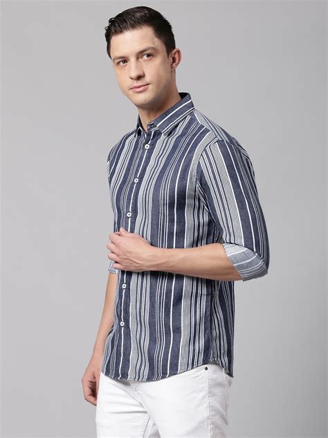 Men's Blue Slim Fit Striped Casual Shirt – DENNIS LINGO