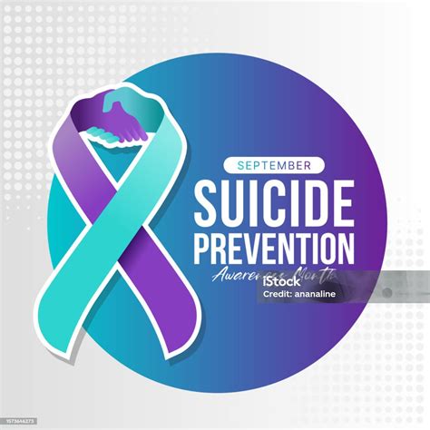 Suicide Prevention Awareness Month Text And Teal Purple Ribbon ...