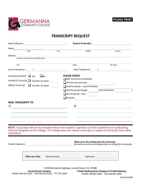 2009 Germanna Community College Transcript Request Form - Fill Out ...