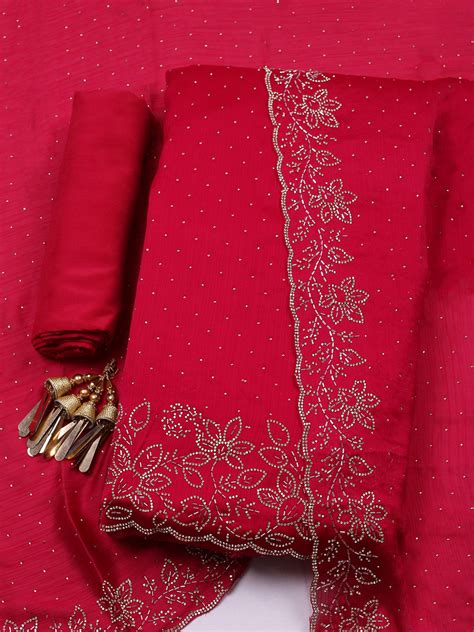 Embellished Chiffon Unstitched Suit With Pant & Dupatta – mbz.in