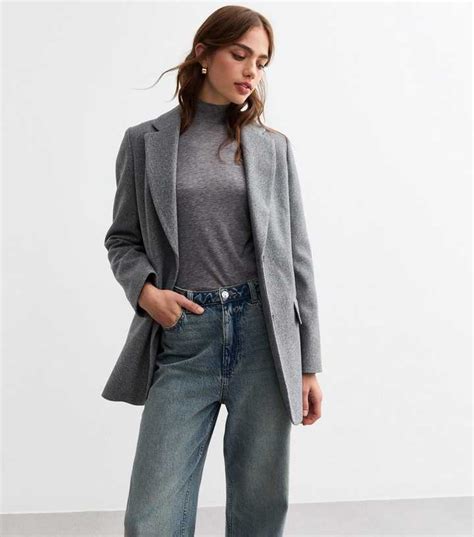 Grey Textured Single Breasted Oversized Blazer | New Look