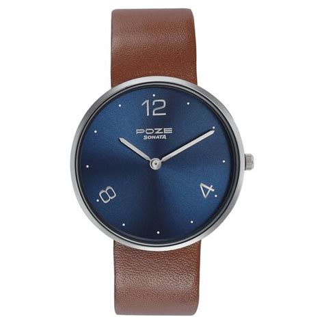 Buy Online Sonata Poze Quartz Analog Blue Dial Leather Strap Watch for ...
