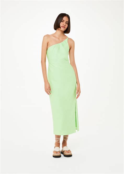 Lime One Shoulder Linen Blend Dress | WHISTLES | Whistles UK