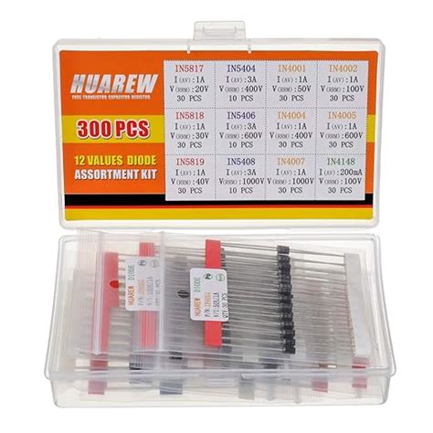 HUAREW 12 Values 300 Pcs Rectifier Diodes 1N4001 1N4002 1N4004 1N4005 ...