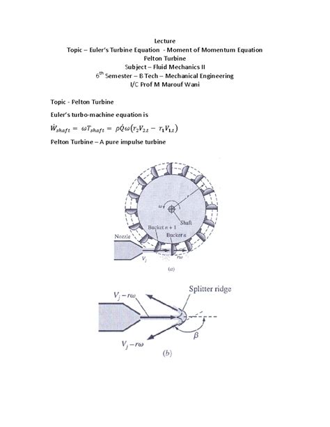 Lecture - Pelton Turbines - Eulers Equation for Turbines - Subject ...