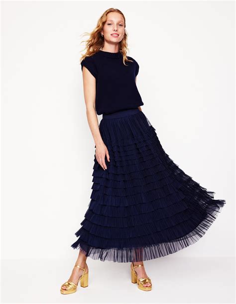 Tiered Tulle Ruffle Maxi Skirt-Navy | Boden AU