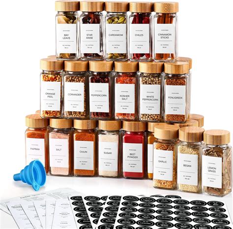 Amazon.com: Set of 24 Glass Spice Jars with Various Labels, Bamboo ...