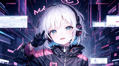 Black And White Anime Girl With Headphones