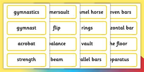 Artistic Gymnastics Word Cards